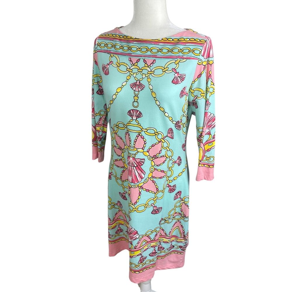 Barbara Gerwit Printed Dress Shells Chains Resort Wear Coastal Women's Sz Medium - Picture 3 of 15
